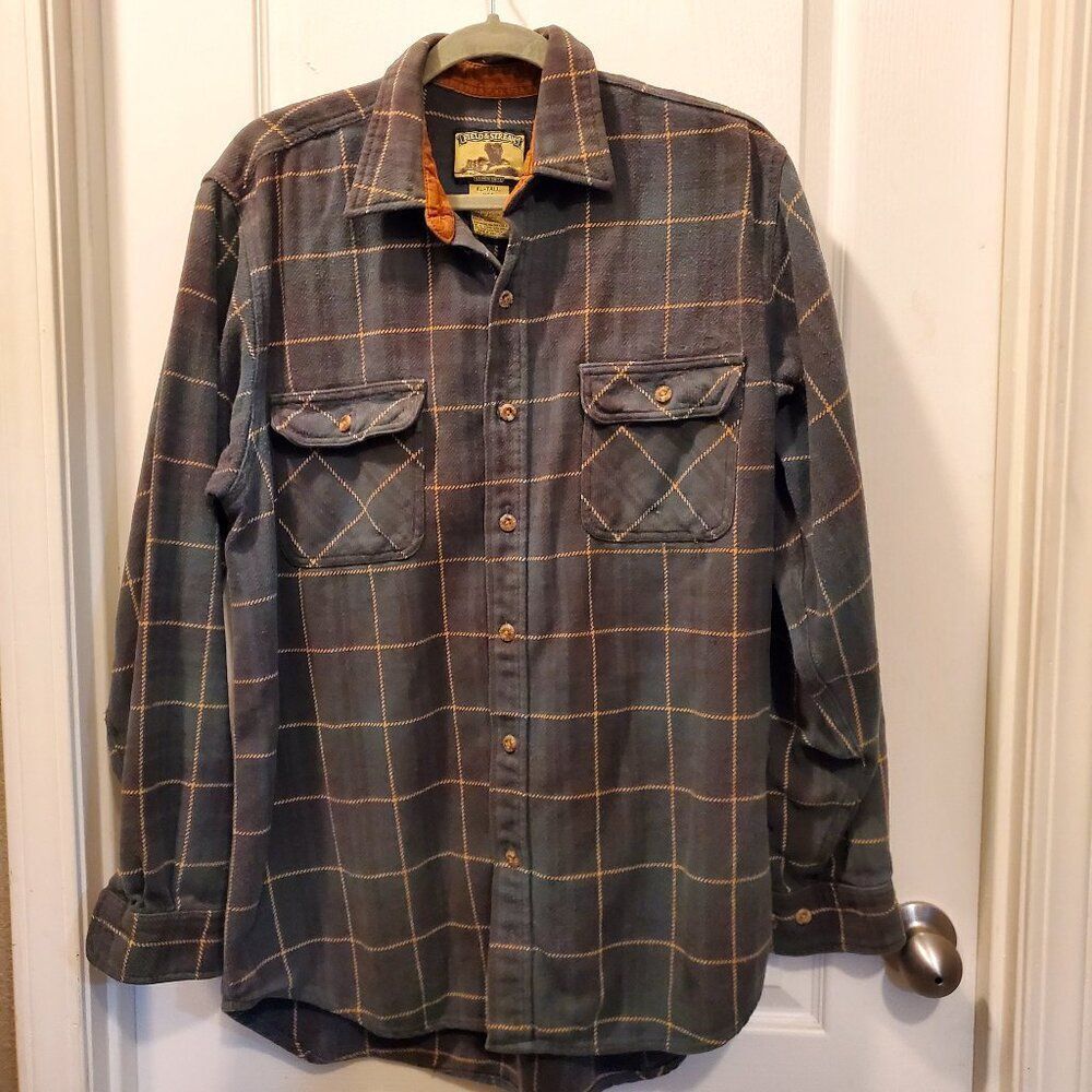 Vintage Flannel Hunter green & Brown Corduroy Field & Stream 100%  COTTON XLTall